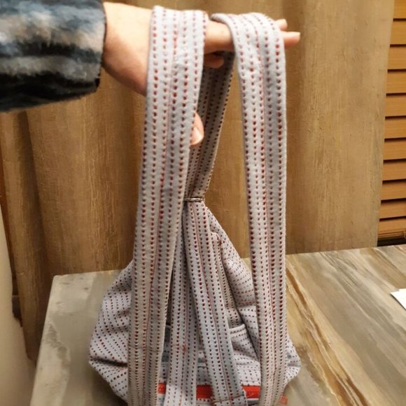 Double Handle Sling Purse Backpack Bag Blue Denim Polla Dot Red Multi Zippers - Picture 14 of 14